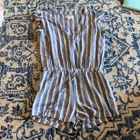 Cloth & stone linen blue striped romper - Picture 2 of 7